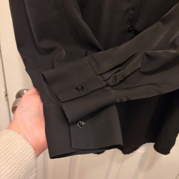 Women's Black long sleeve button up silk blouse, size XXL - Picture 2 of 5